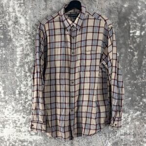 Croft Barrow Size L Plaid Casual Button Shirt Brown Long Sleeve Collar
